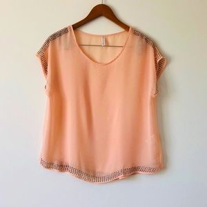 Peach Studded Short Sleeve Top